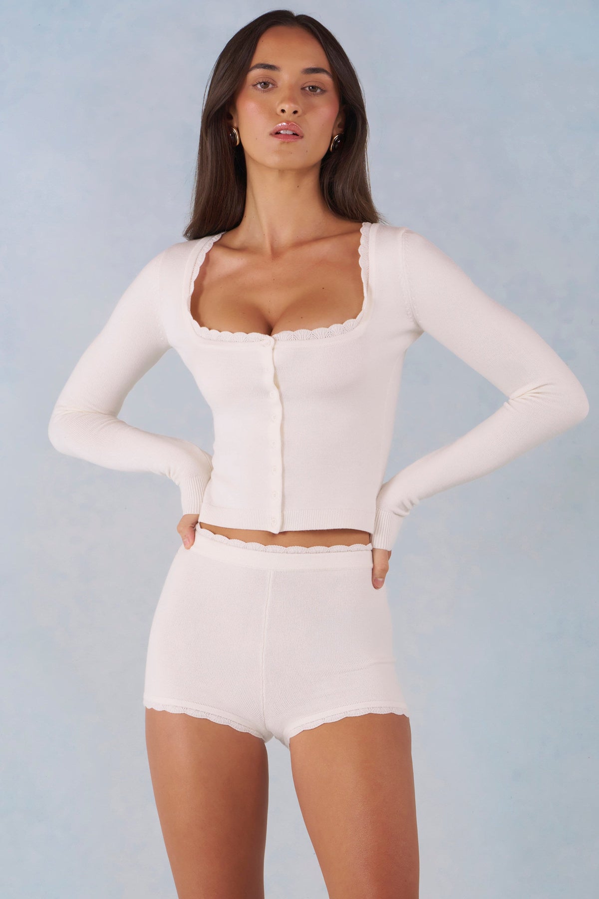 Women's Knit Long-Sleeve Cardigan in Ivory — Sweater