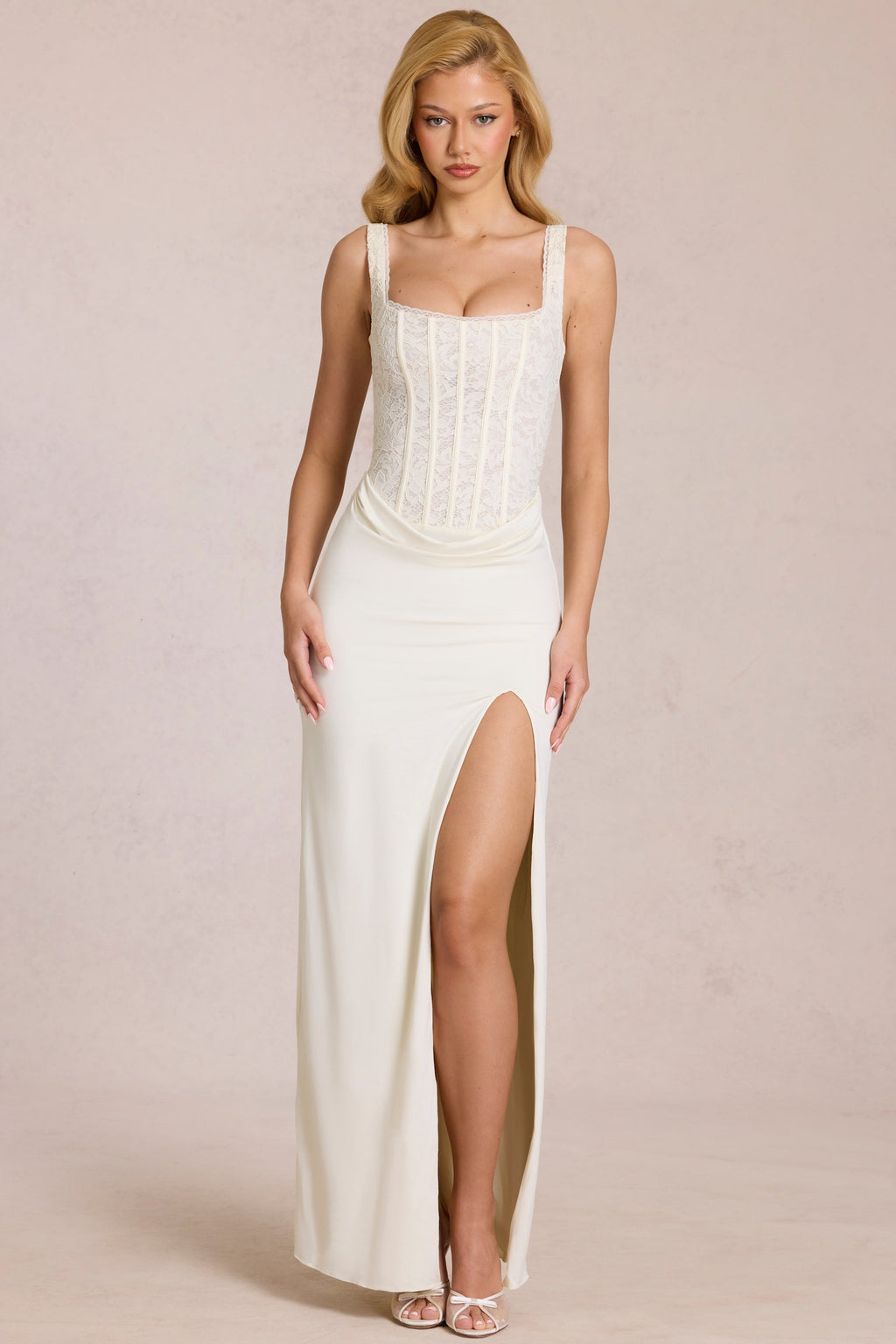Women's Lace Corset Maxi Dress in Pearl — Dress