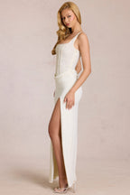 Women's Lace Corset Maxi Dress in Pearl — Dress