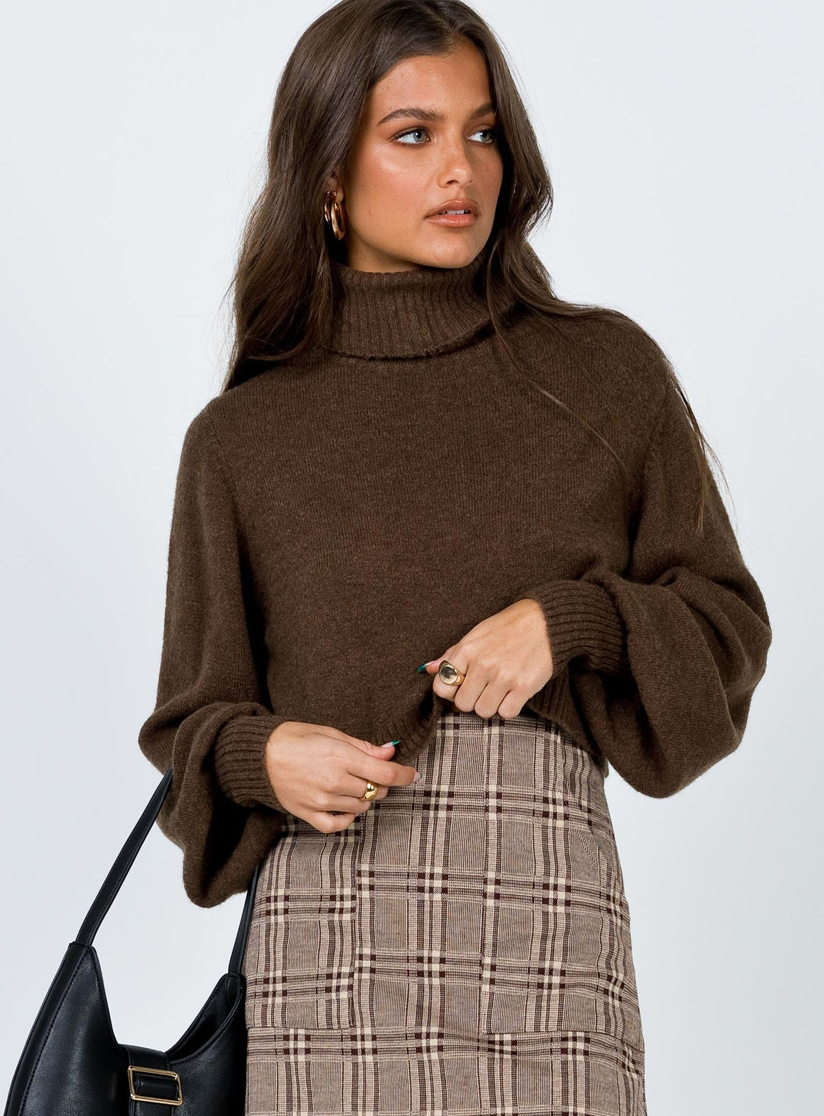 Women's Zahara Cropped Turtleneck Sweater Brown