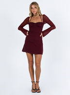 Women's Dyer Sheer Sleeve Mini Dress Burgundy — Dress
