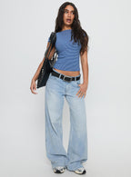 Women's Nyren Low Back Boatneck Top Blue Stripe