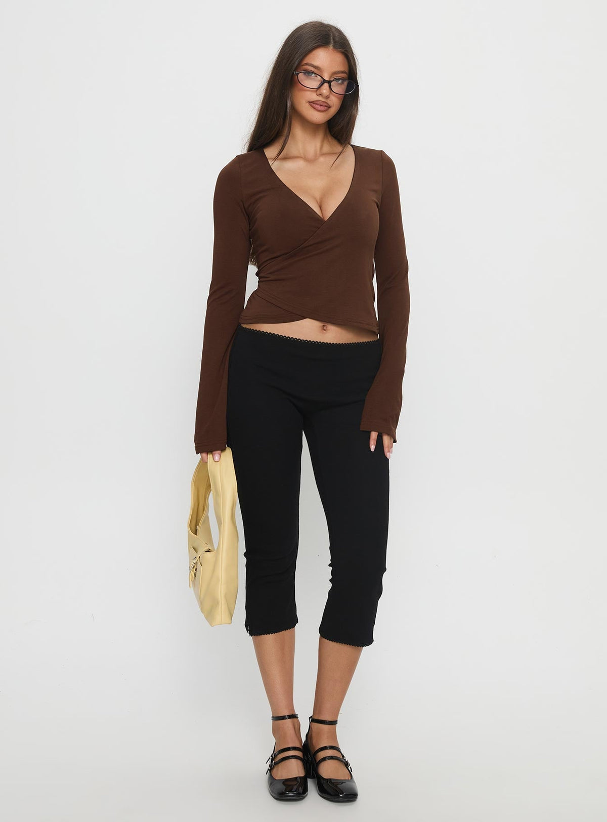 Women's Stefanee Long Sleeve Wrap Top Brown