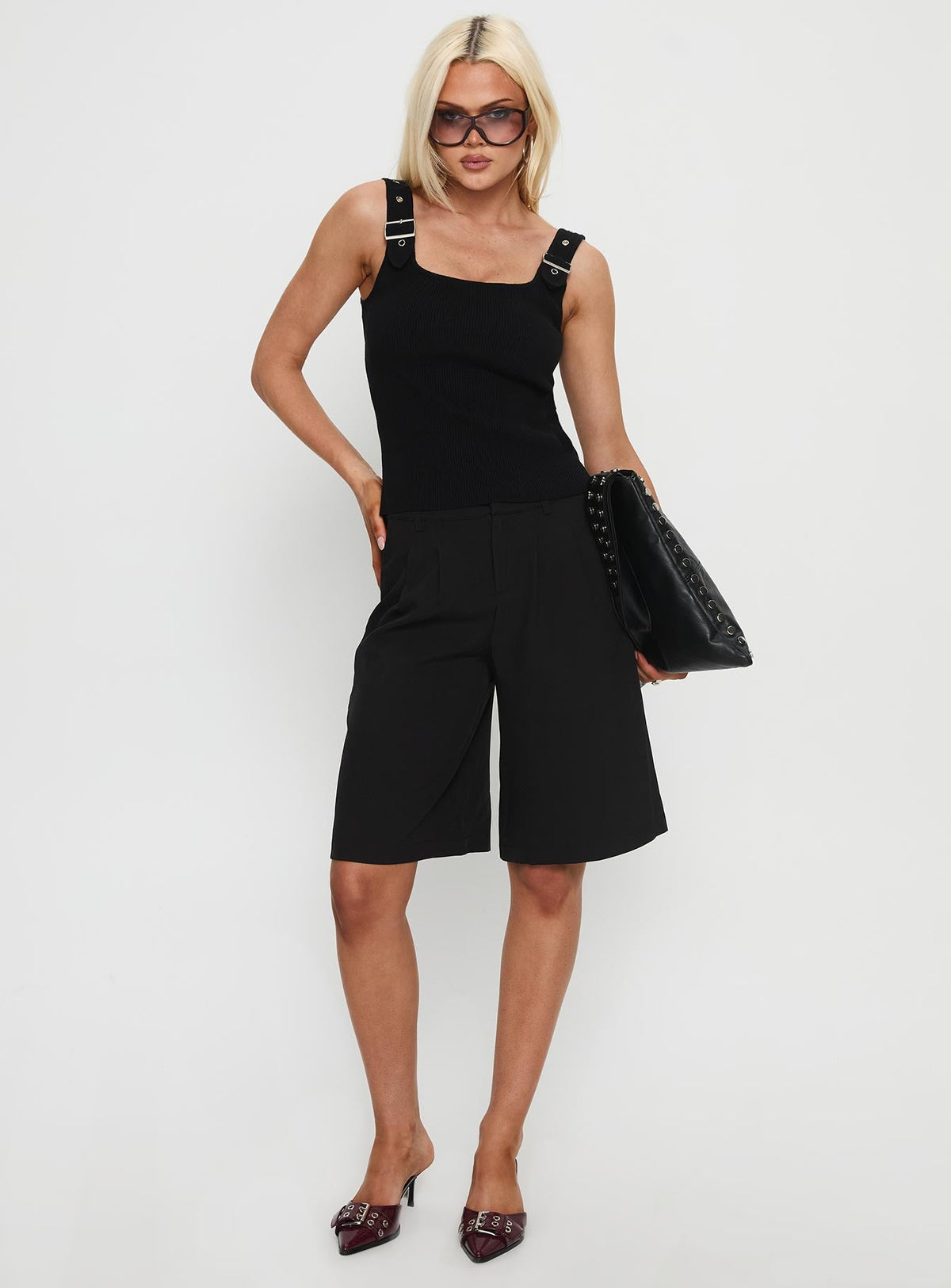 Women's Need No Savior Buckle Strap Top Black