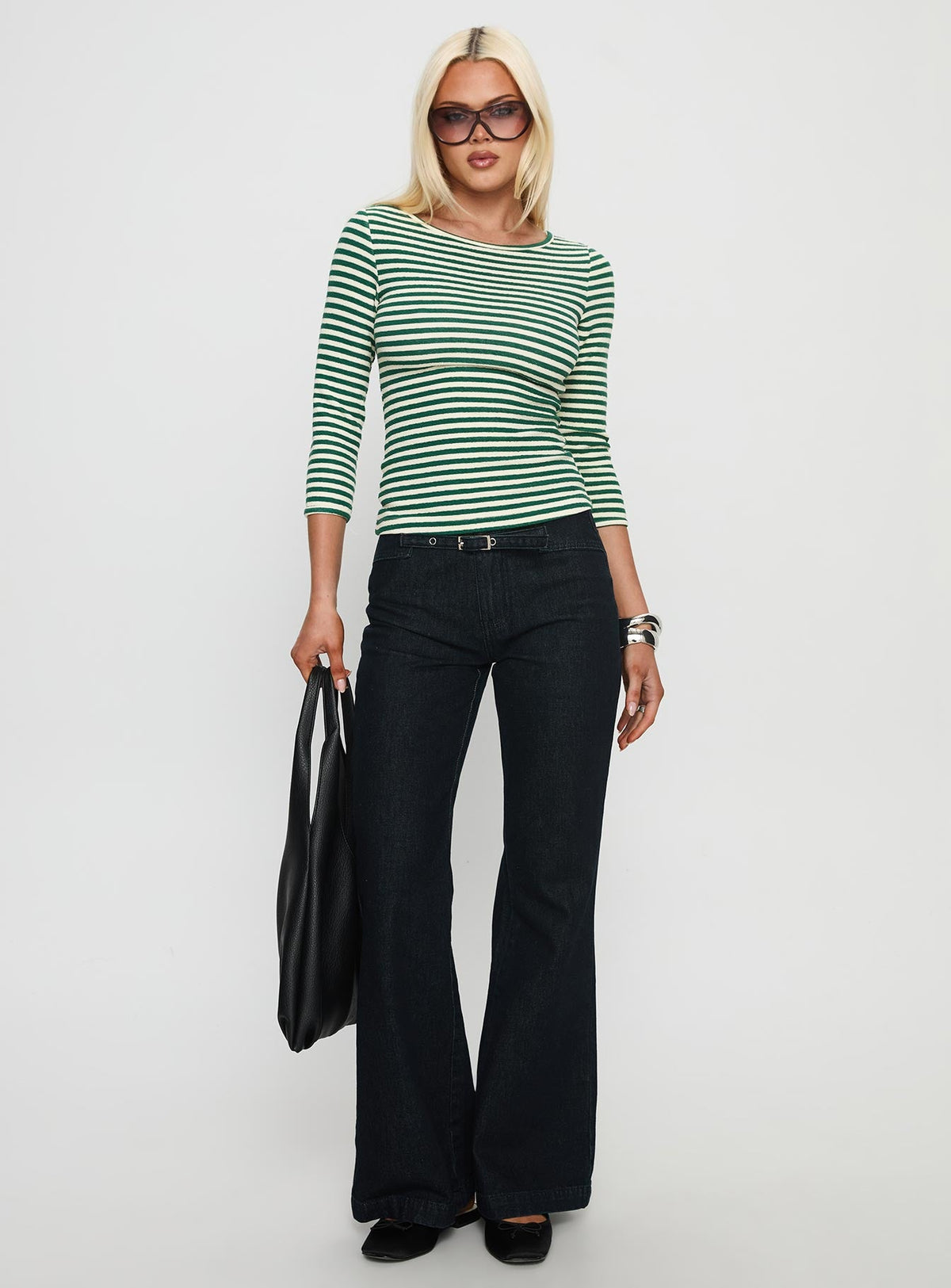 Women's Missouri 3/4 Sleeve Textured Top Green Stripe