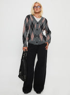 Women's Zeeva Button Through Knit Cardigan Grey Argyle — Sweater