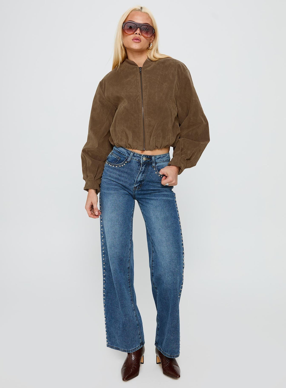 Women's Mastery Faux Suede Bomber Jacket Brown
