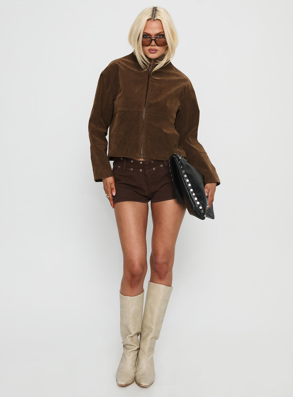 Women's Jessalynn Faux Suede Zip Through Jacket Brown