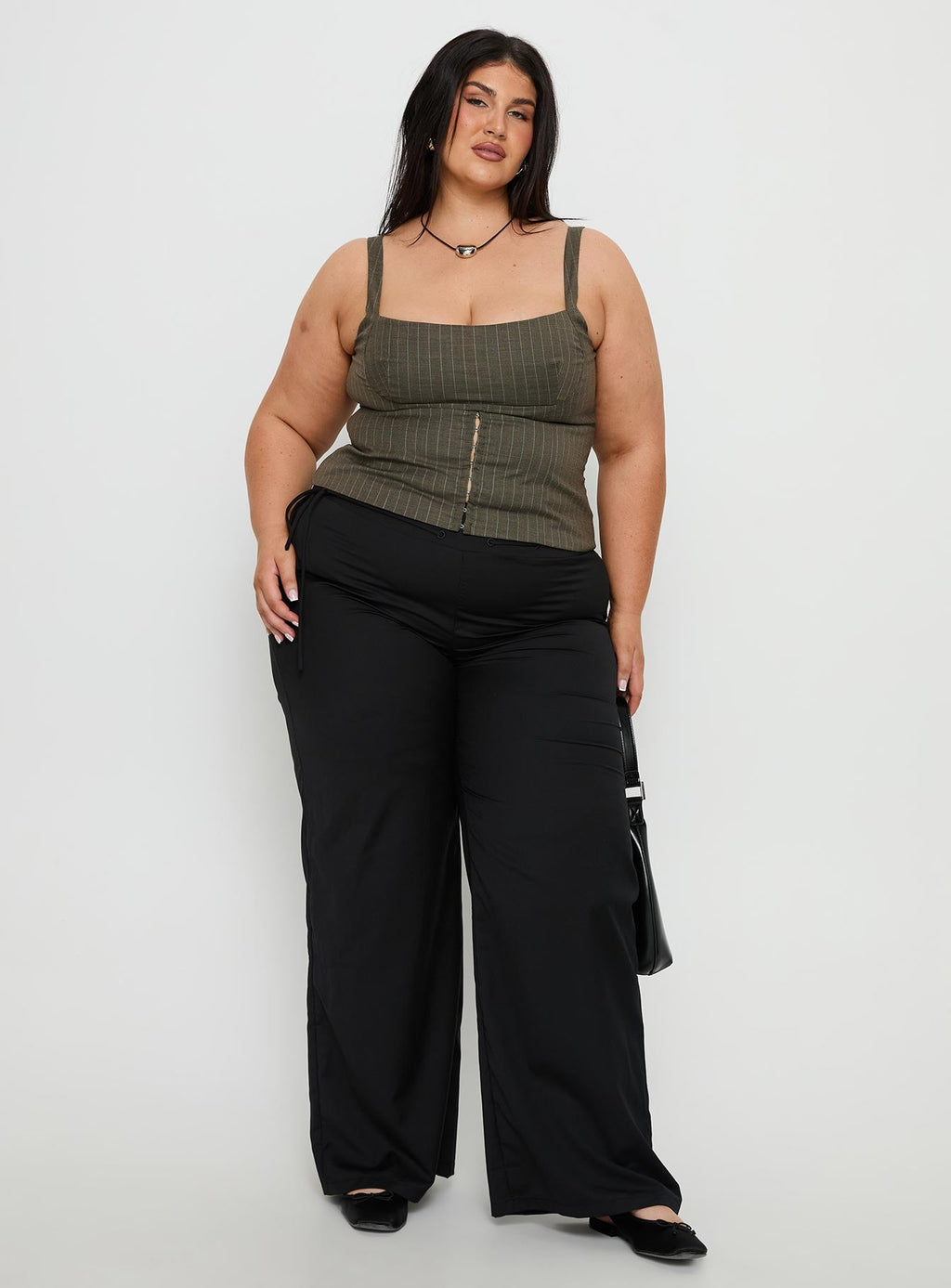 Women's Nylen Tailored Suiting Top Brown Pinstripe Curve