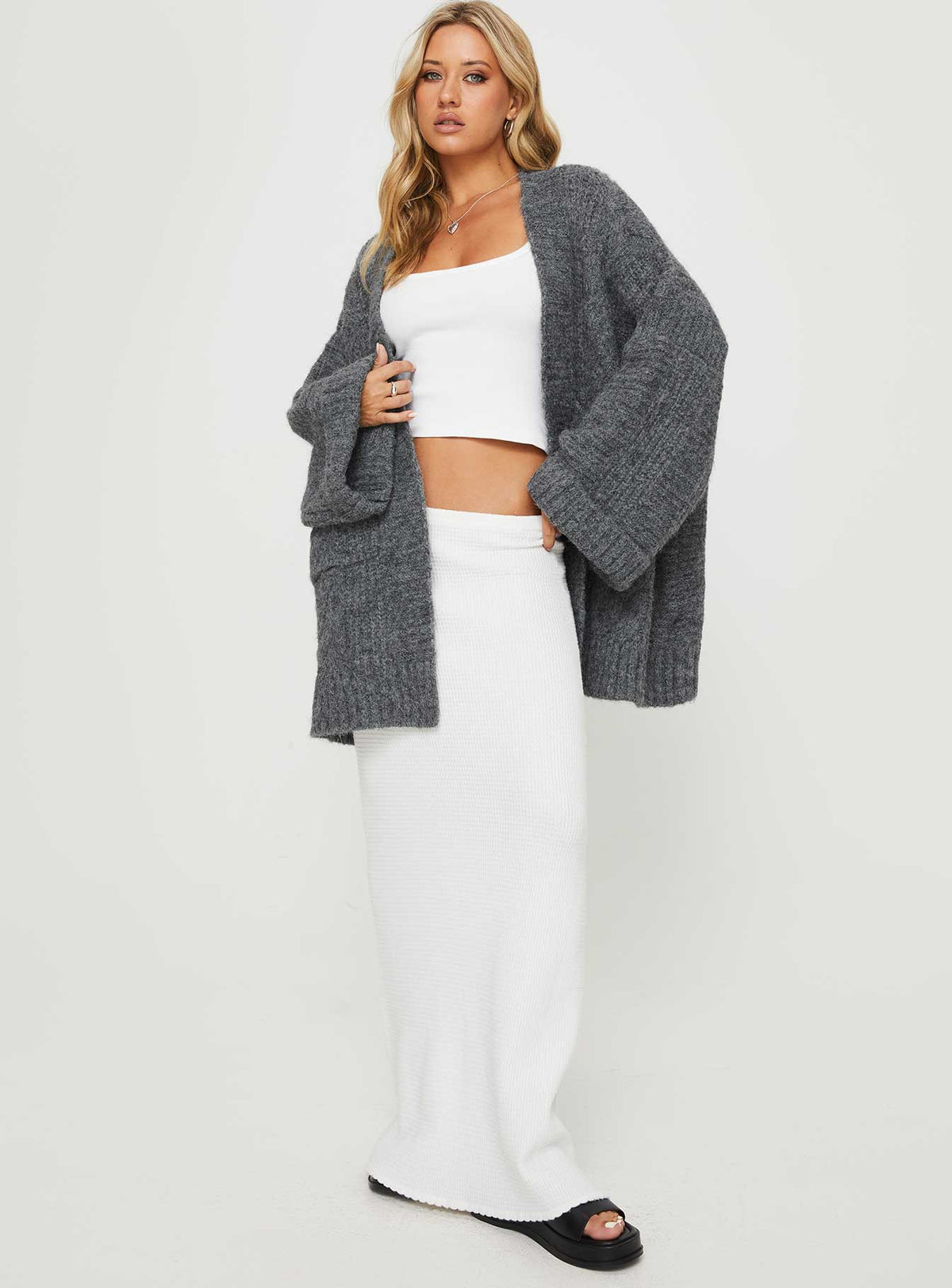 Women's Paisleigh Cable Knit Cardigan Charcoal — Sweater