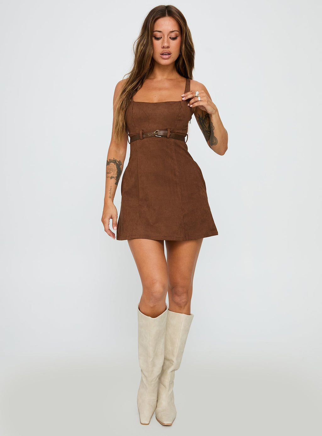 Women's Way Back In Faux Suede Mini Dress Brown — Dress