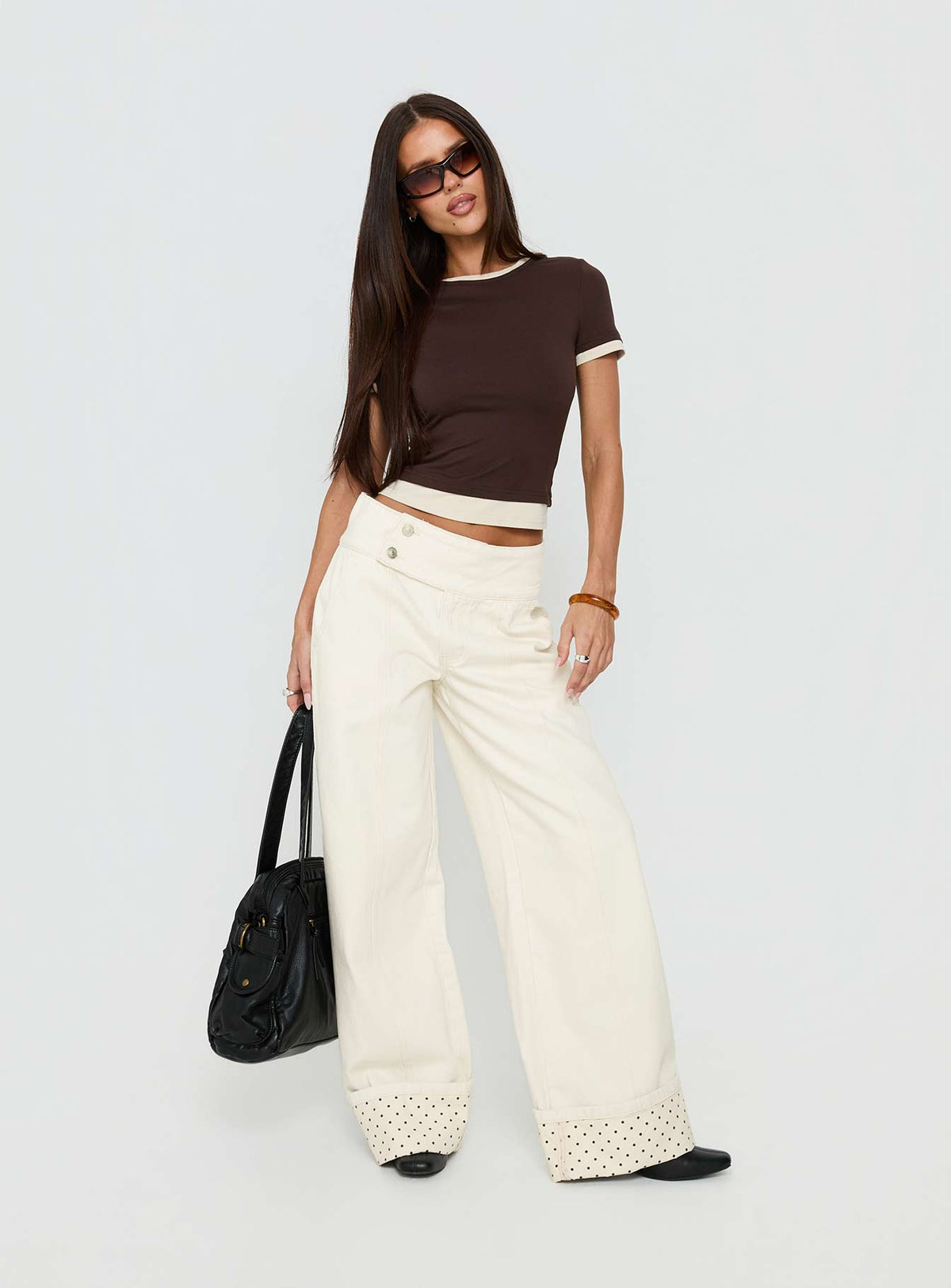 Women's Nikoletta Foldover Jeans Cream / Polka