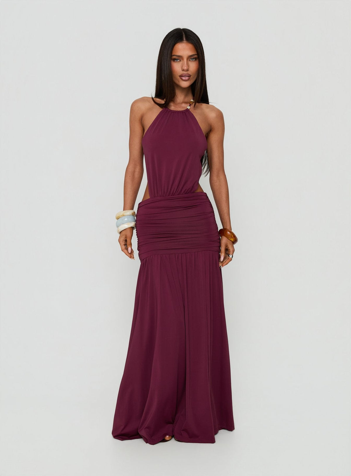 Women's Tykaia Low Back Halter Maxi Dress Berry — Dress