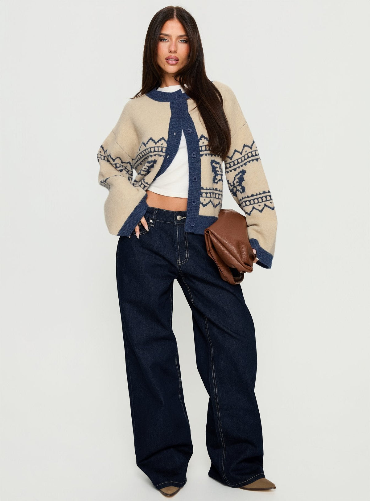 Women's Wynoni Alpine Knit Cardigan Beige / Navy — Sweater