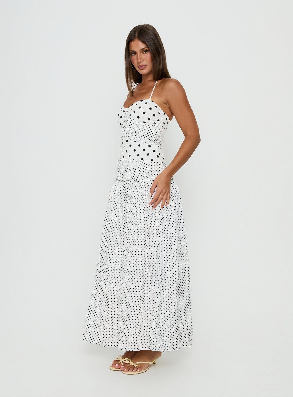 Women's Marguerite Halter Maxi Dress White Polka Petite — Dress