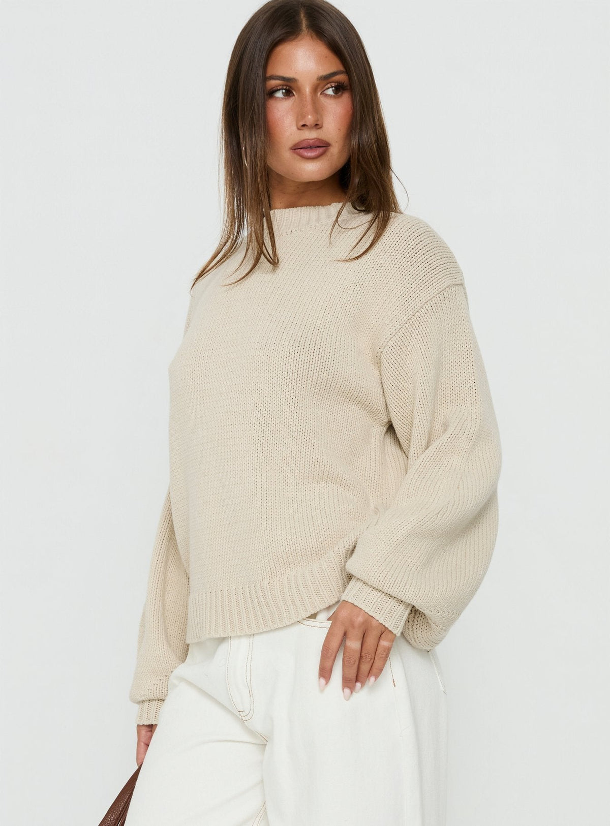 Women's Harmony Balloon Sleeve Knit Sweater Beige