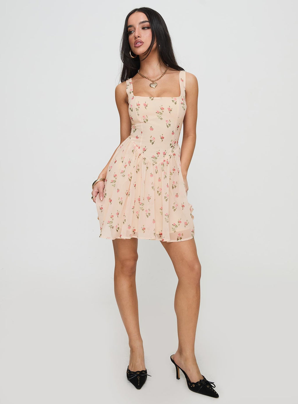 Women's Straplie Mini Dress Cream Floral — Dress