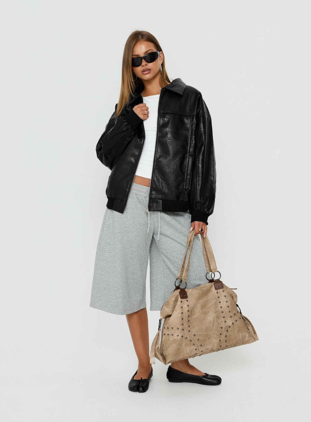 Women's Goldsmith Faux Leather Bomber Jacket Black