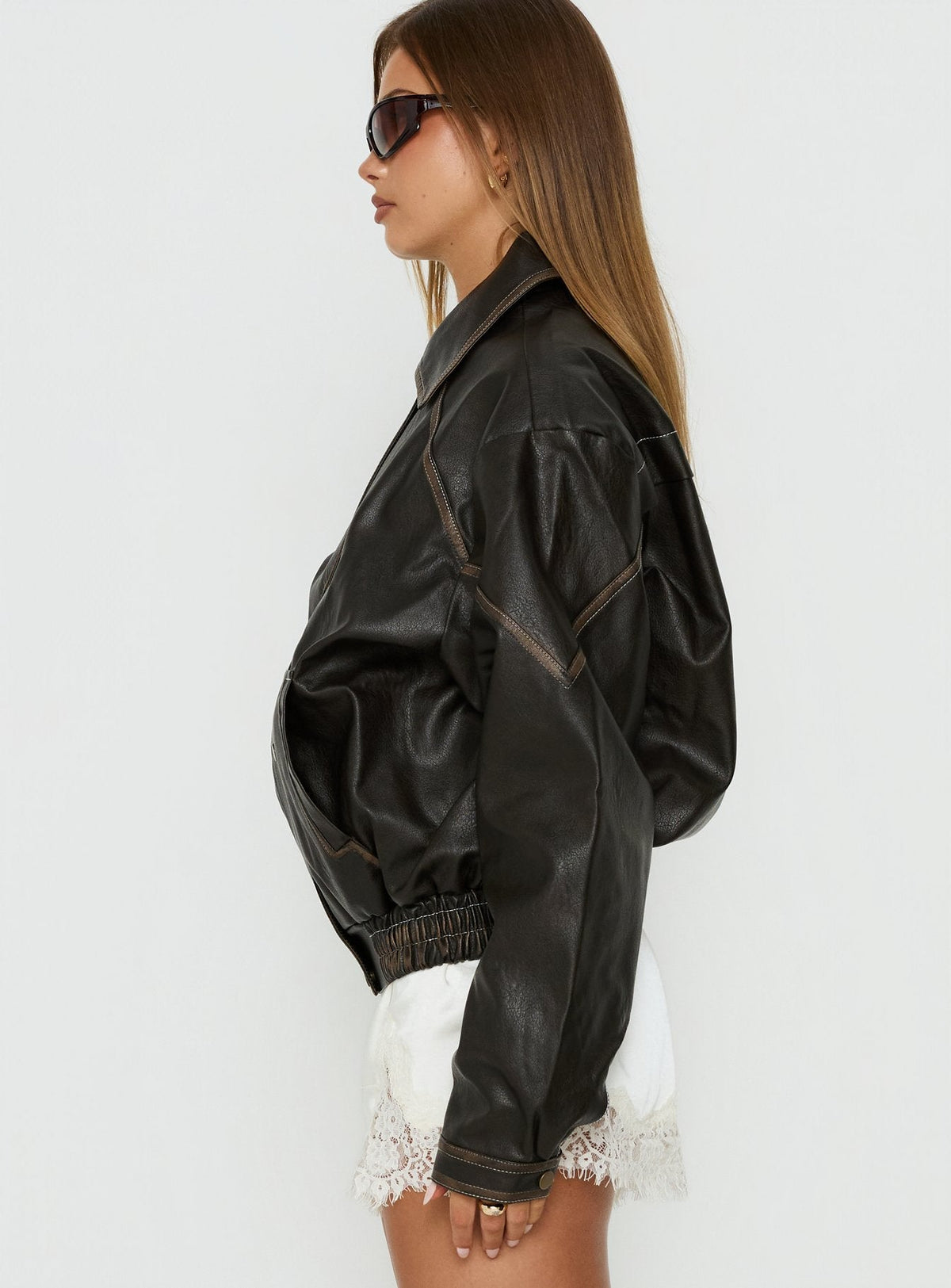 Women's Jaxton Faux Leather Jacket Brown Petite
