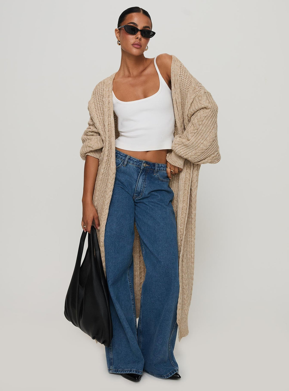 Women's Orkid Cable Knit Cardigan Beige — Sweater