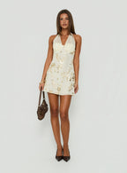 Women's Verdanea Halter Beaded Mini Dress Gold — Dress