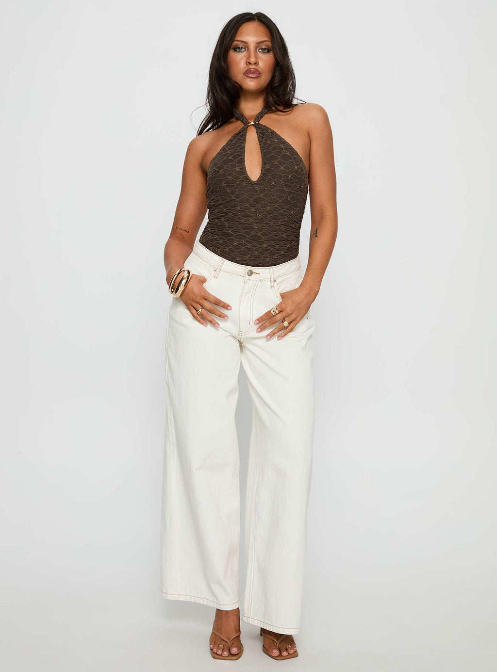 Women's Libbey Hardware Detail Textured Bodysuit Brown
