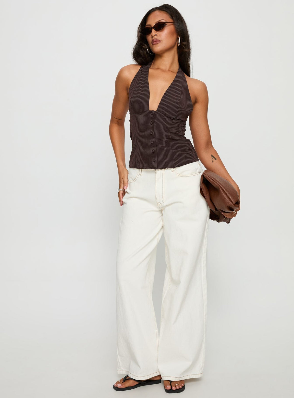 Women's Serefina Halter Top Brown Stripe