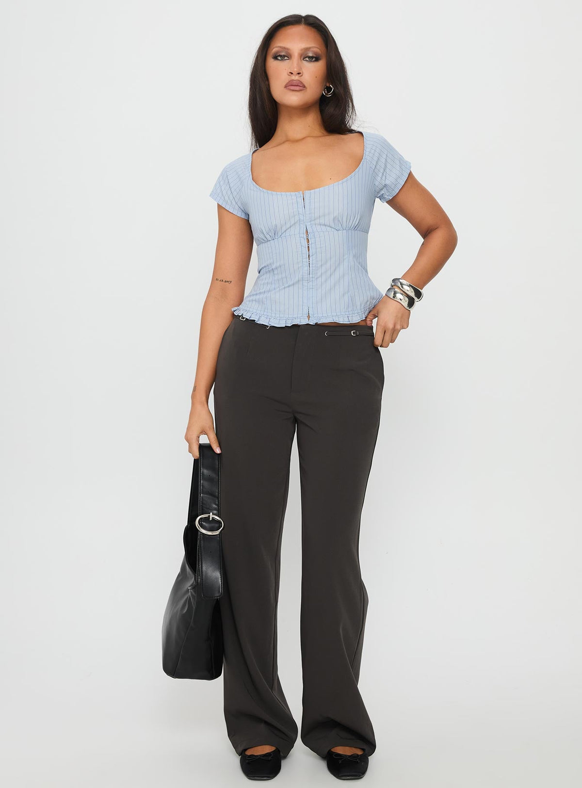 Women's Nymera Short Sleeve Blouse Top Blue Stripe