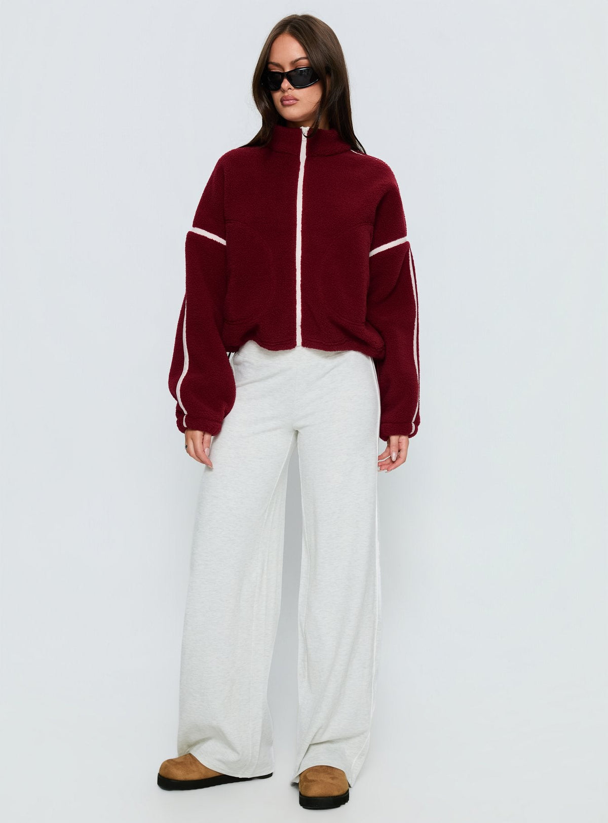 Women's Sammee Polar Fleece Contrast Zip Through Jacket Red — Sweater