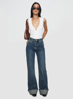 Women's Florida Keys Mid Rise Straight Leg Cuffed Jeans Mid Blue