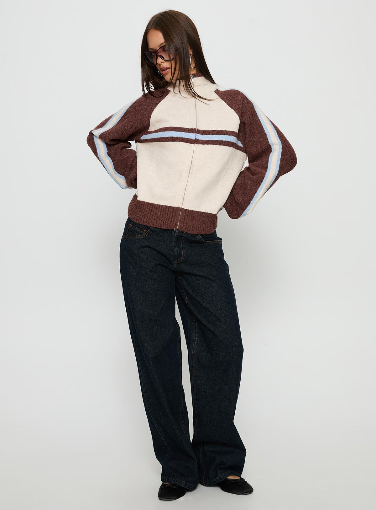 Women's Lexanne Zip Through Knit Jumper Cream Multi — Sweater