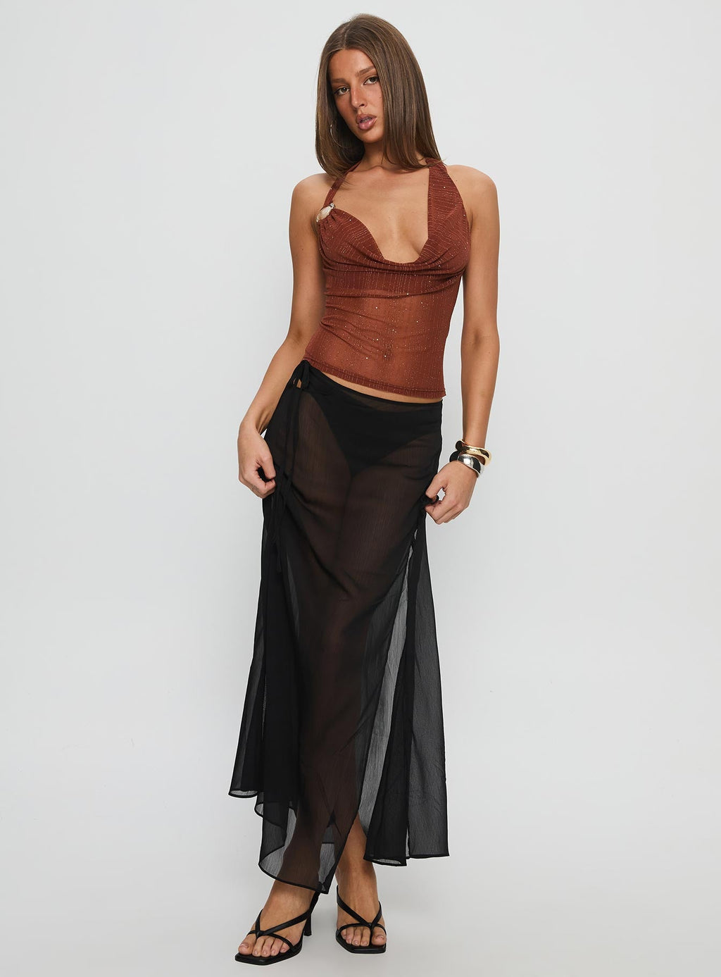 Women's Victorina Hardware Detail Cowl Neck Top Brown