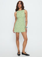 Women's Charming Life Boat Neck Mini Dress Green Floral — Dress