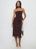 Women's Sydni Midi Bias Cut Skirt Chocolate / Pink Polka