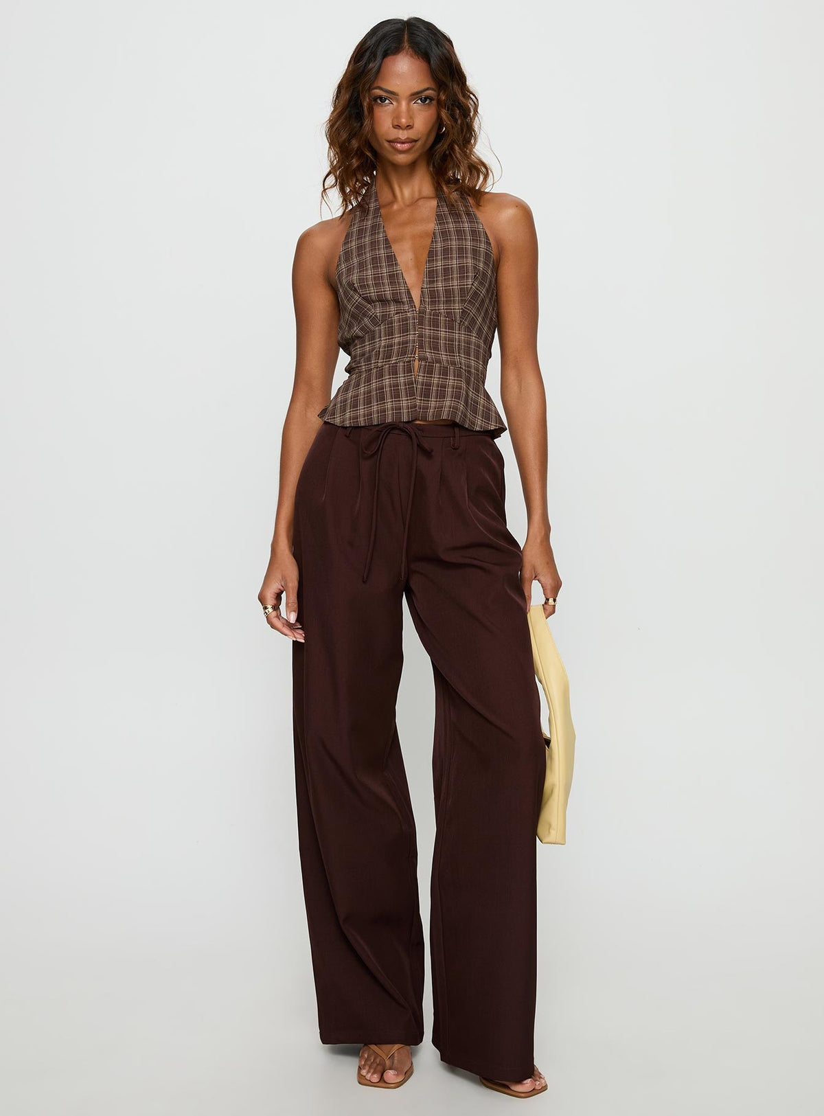 Women's Pleasing Top Brown Check