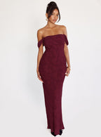 Women's Azura Off The Shoulder Maxi Dress Burgundy — Dress