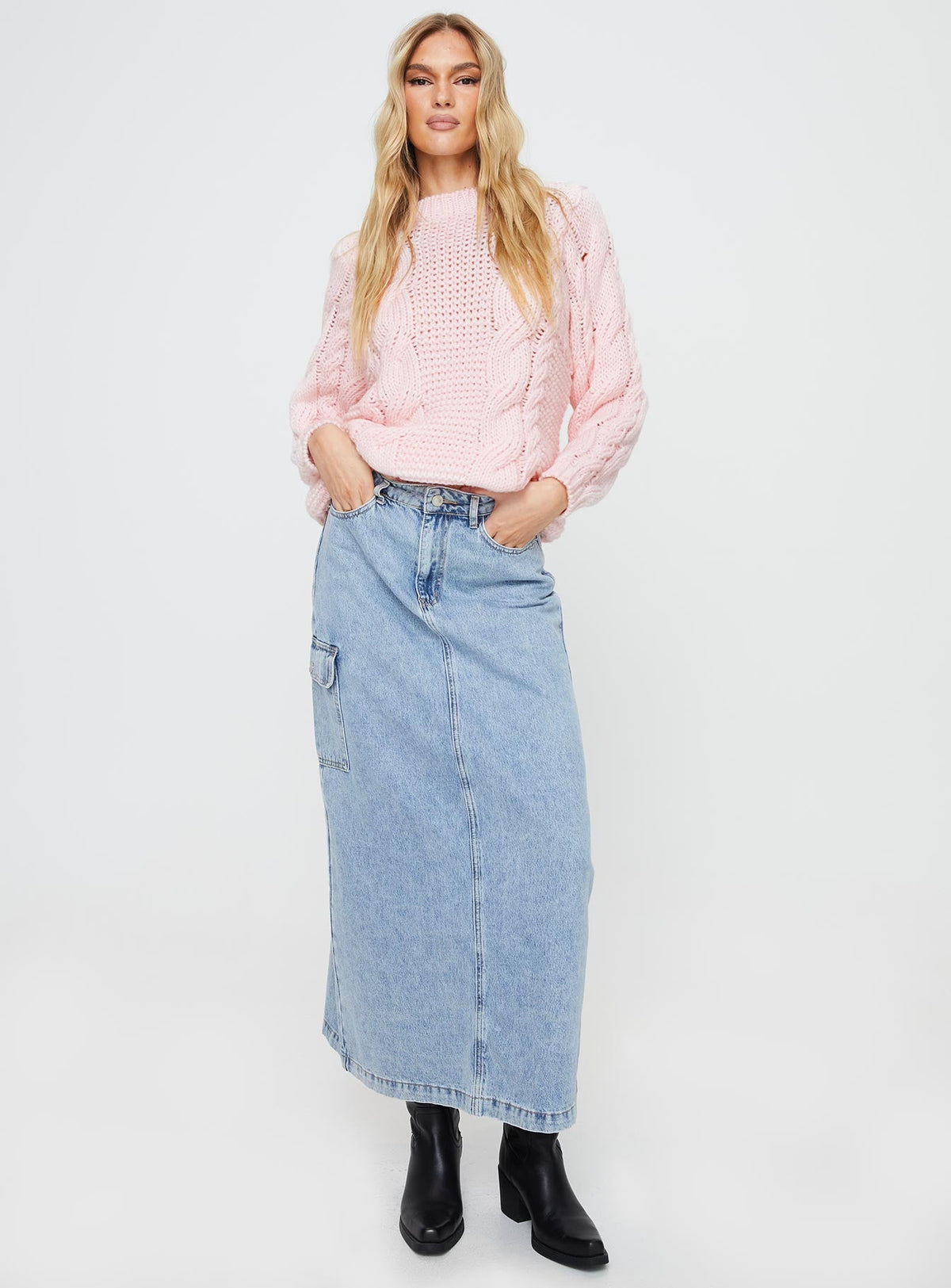Women's Ellison Cable Knit Sweater Blush Pink