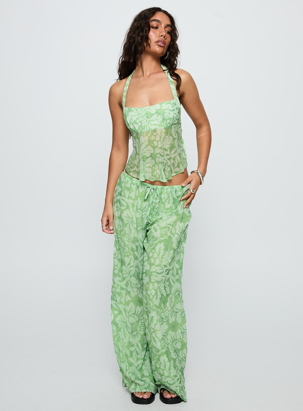 Women's Finesse Halter Top Green Floral