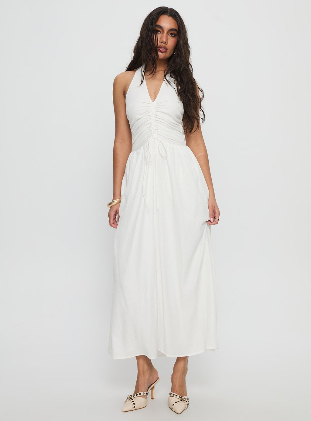 Women's Jozefine Halter Ruched Maxi Dress White — Dress