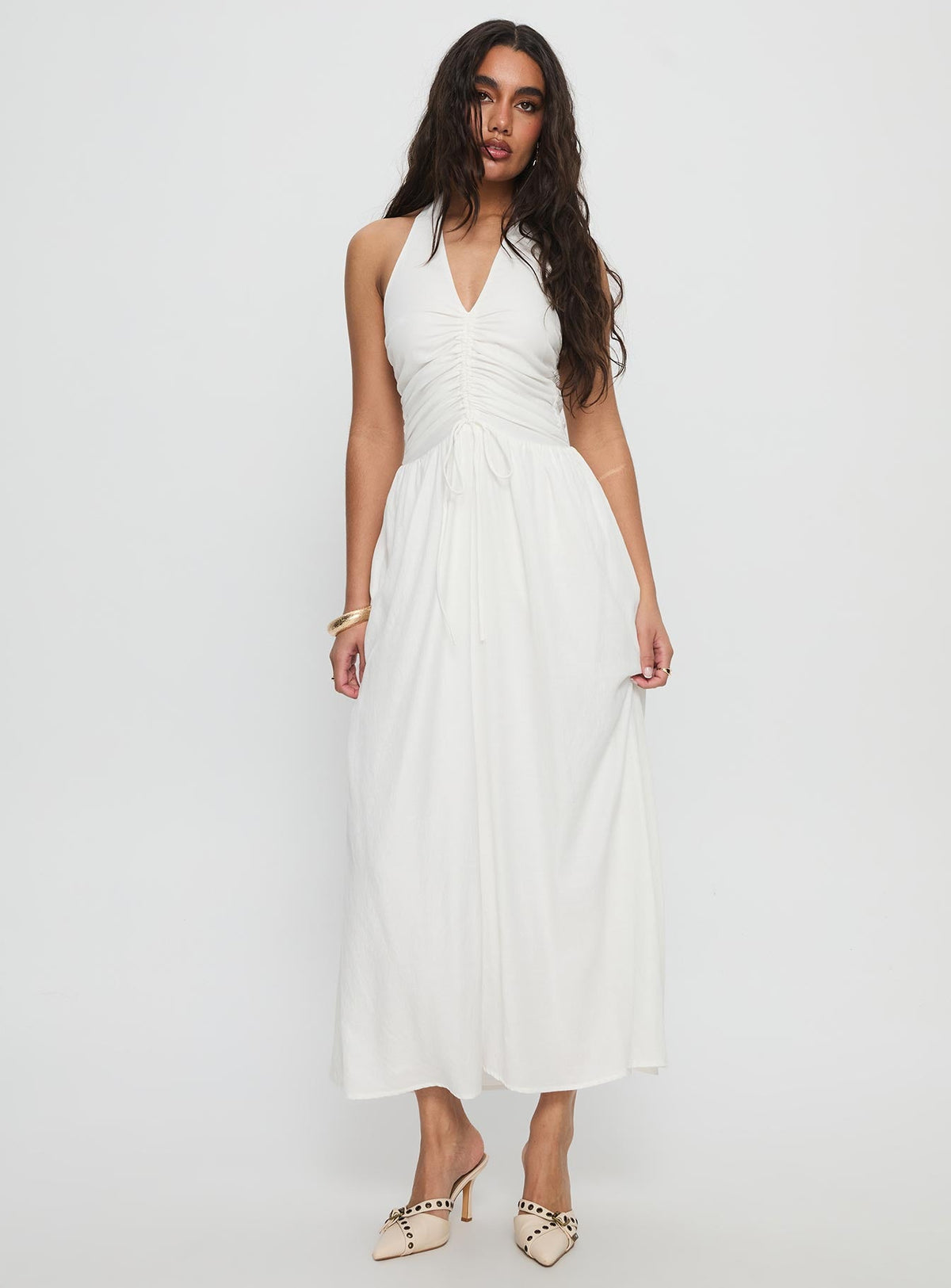 Women's Jozefine Halter Ruched Maxi Dress White — Dress