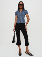 Women's Separate Scenes Button Up Top Blue Check
