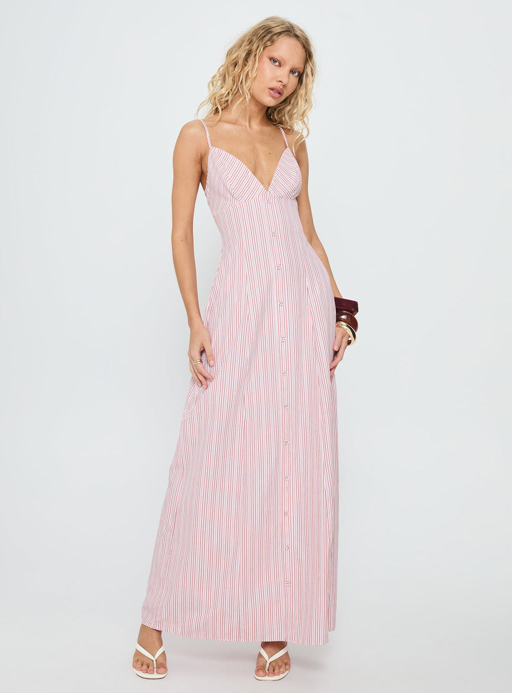 Women's Samiyah Button Down Maxi Dress Red Stripe — Dress