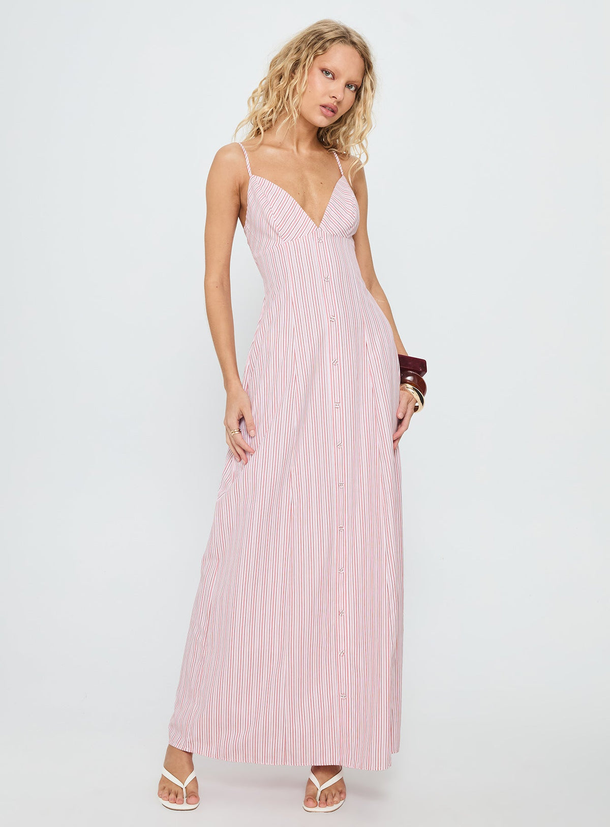 Women's Samiyah Button Down Maxi Dress Red Stripe — Dress