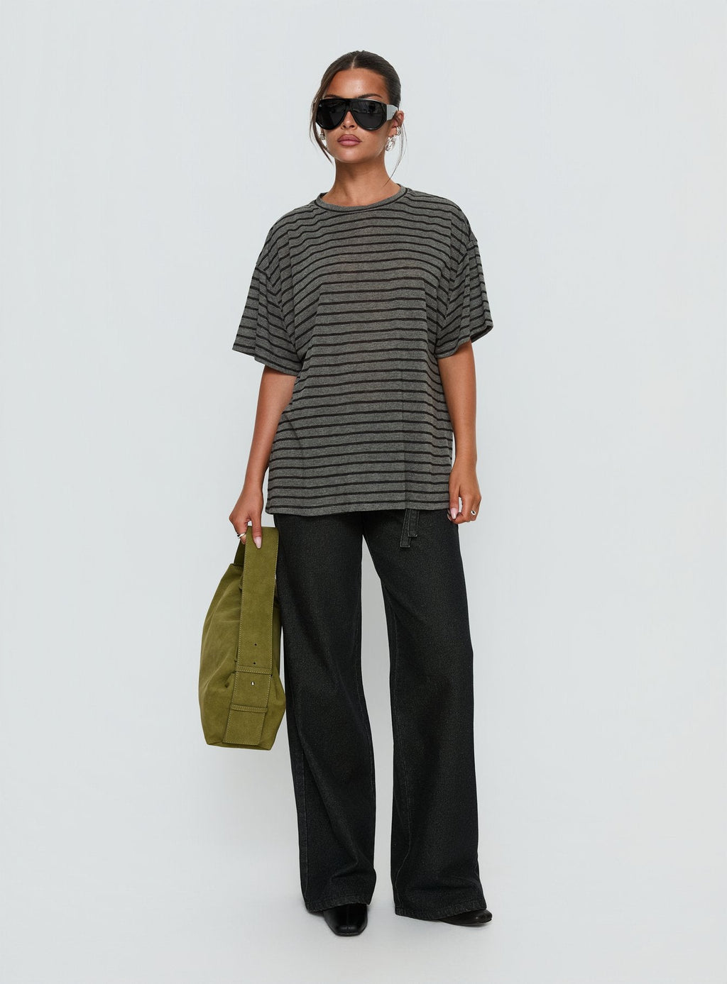 Women's Zaydee Oversized Tee Grey / Black Stripe