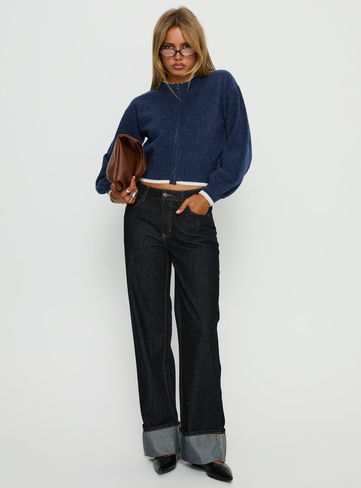 Women's Amandi Zip Through Knit Jumper Navy / Cream — Sweater