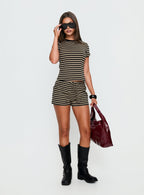 Women's Settle Down Baby Tee Black / Beige Stripe