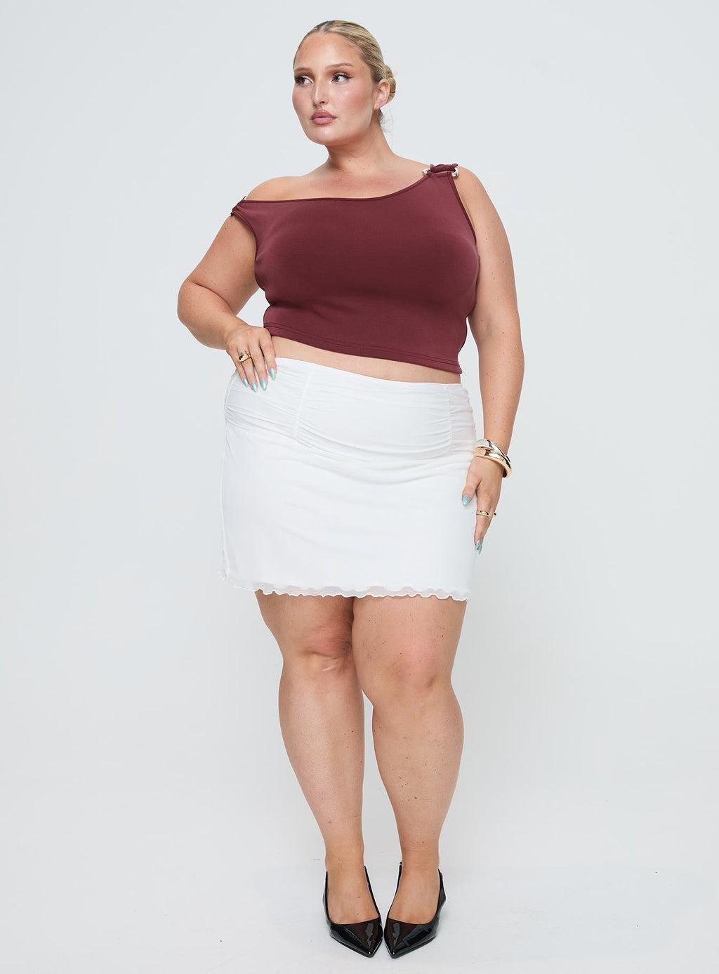 Women's Meredith Ruched Mini Skirt White Curve