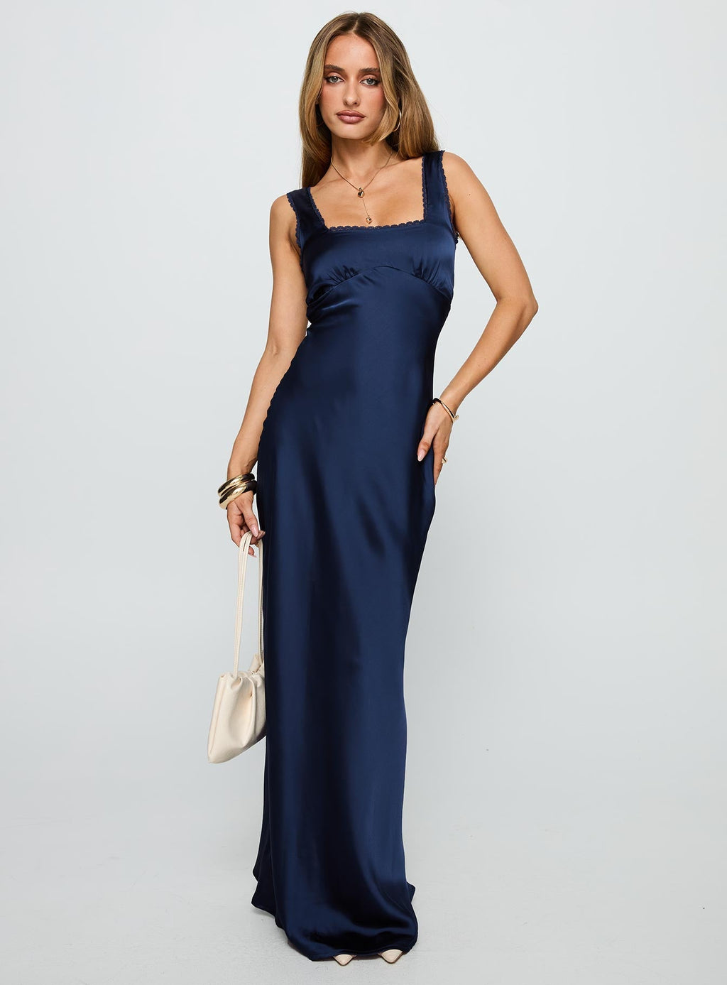 Women's Dasha Satin Maxi Dress Navy — Dress