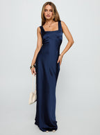Women's Dasha Satin Maxi Dress Navy — Dress
