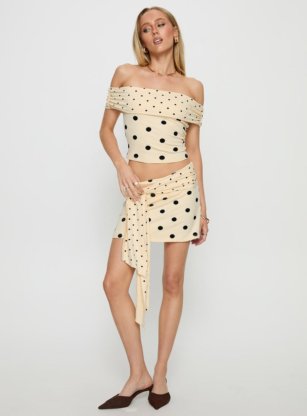 Women's Porzia Wrap Detail Mini Skirt Cream / Polka Dot